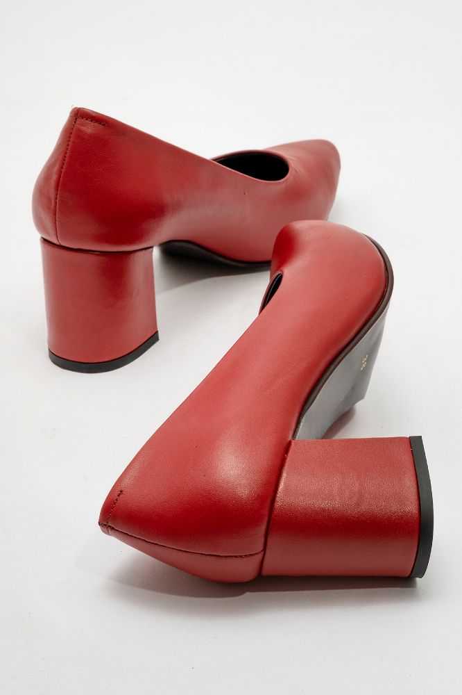 Kadın Deri Kalın Topuklu Ayakkabı KIRMIZI PYZ2420225 resmi